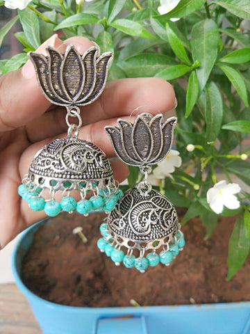 Lotus Blue Bead Jhumka