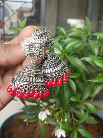 Fashionable Red Bead Jhumka