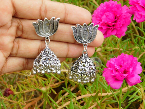 Lotus Stud Triangular Jhumka