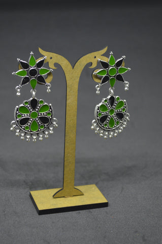 Afhgan Jhumki Big Black Green Glassy Finish
