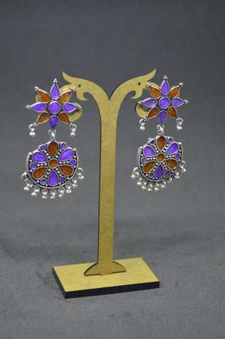 Afhgan Jhumki Big Brown Purple Glassy Finish
