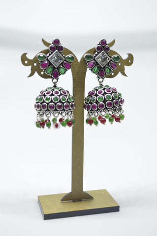 Afhgan Stone Jhumki Green & Red