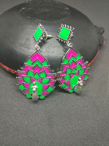 Afhgan Peacock Jhumki Green Pink