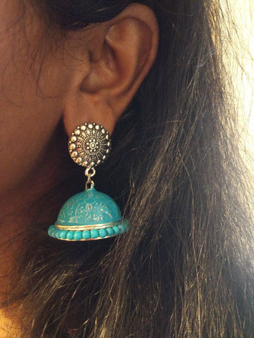 Blue Enamel Jhumka