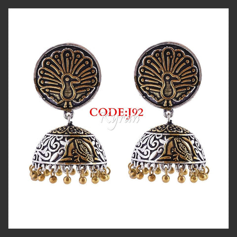 Dual Tone Peacock Feather Jhumka