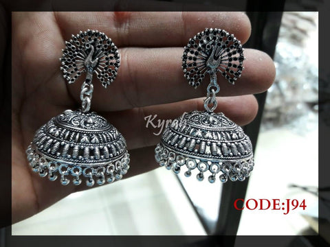 Light Weight Peacock Silver Jhumka