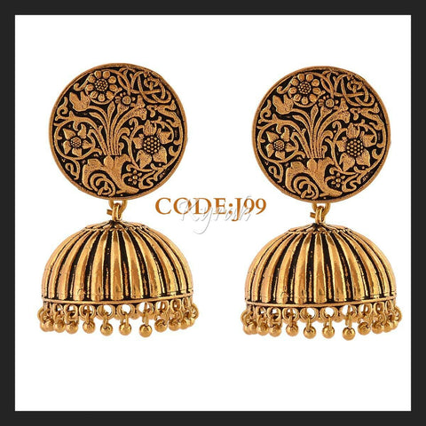 Golden Finish Flower Umbrella Design Jhumka