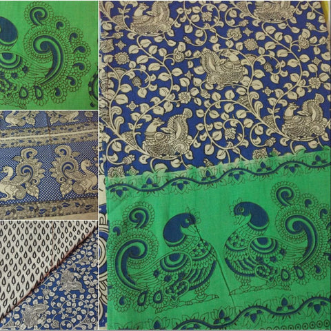 Kalamkari Annam Design Blue Body with a Electrifying Contrast Border