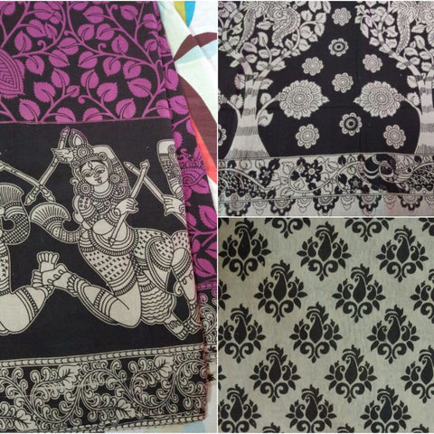 Dancing Big Border Kalamkari Cotton Saree