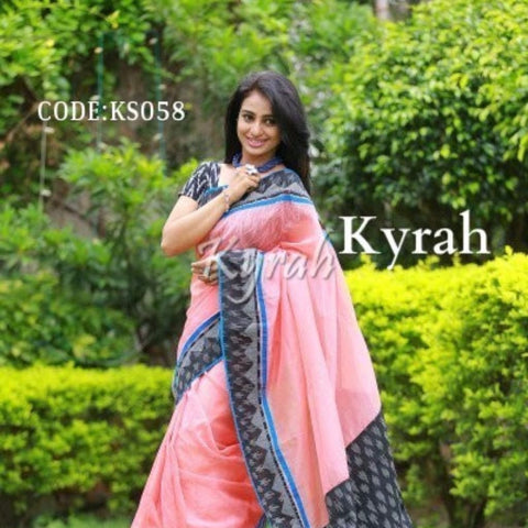 Classy Peach Black Kota Saree