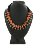 Real Kohlapuri Thread Necklace-OrangePink