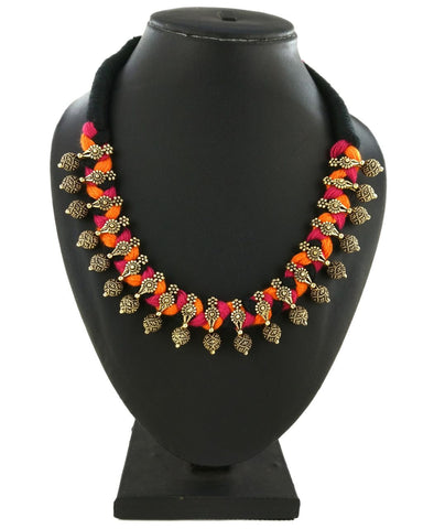 Real Kohlapuri Thread Necklace-OrangePink