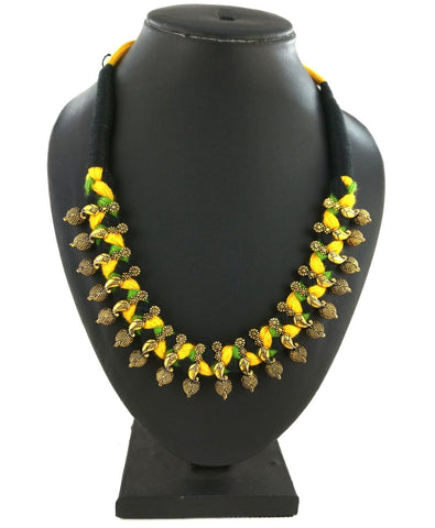 Real Kohlapuri Thread Necklace-YellowGreen