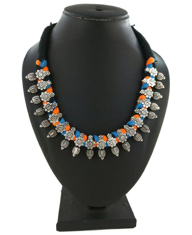Real Kohlapuri Thread Necklace-BlueOrange