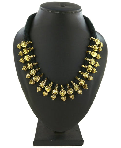 Real Kohlapuri Thread Necklace-Golden