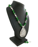 Green Beaded Ganesha Pendant With Earrings