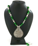Green Beaded Ganesha Pendant With Earrings