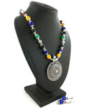 Multicolour Beaded Pendant With Earrings- Design 4