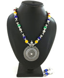 Multicolour Beaded Pendant With Earrings- Design 4