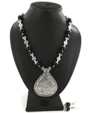 Black Beaded Ganesha Pendant With Earrings