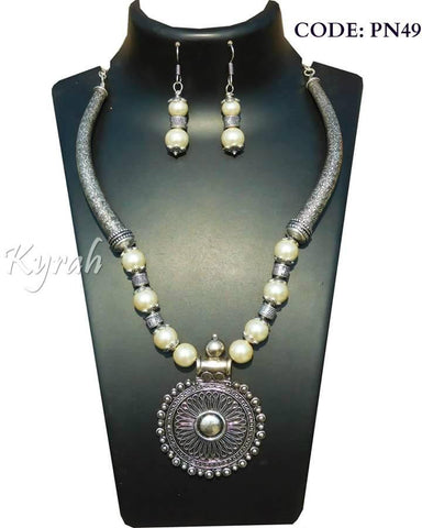 Round Pearl Pendant Chain Set with Earrings