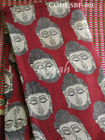 Buddha Faces Red Kalamkari Silk Cotton