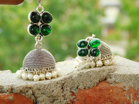 Green Bead Jhumka Drop Earring