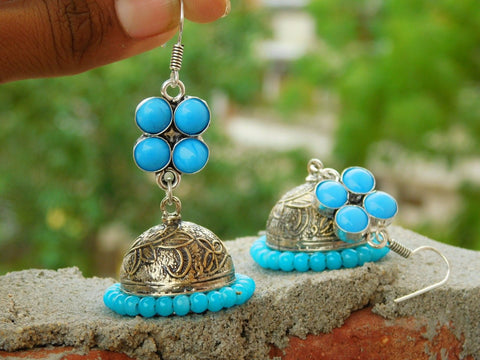 Light Blue Bead Jhumka Drop Earring