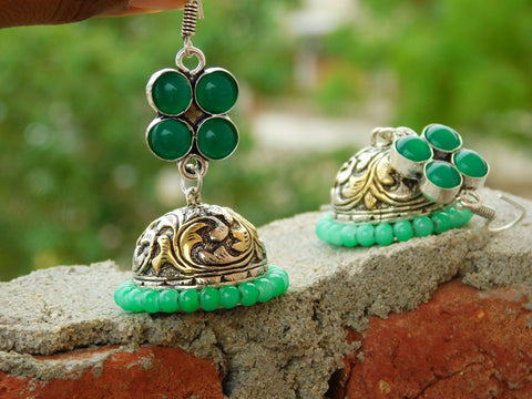 Light Green Bead Jhumka Drop Earring