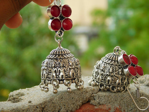 Red Bead Jhumka Drop Earring