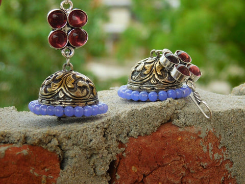 Red and Blue Bead Jhumka Drop Earring