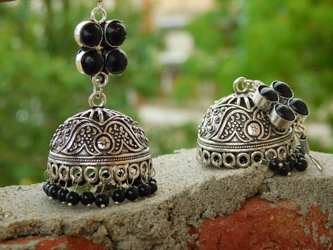 Black Bead Jhumka Drop Earring