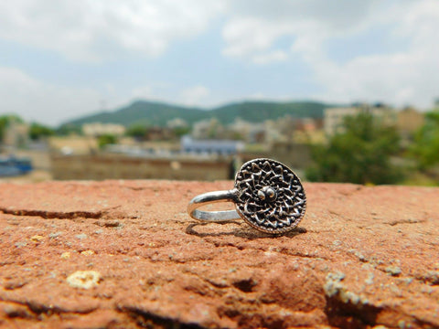 Oxidised Silver Round Pressing Style Nose Pin