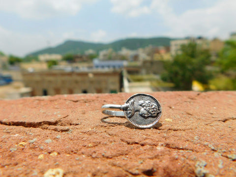 Oxidised Silver Oval Lady Pressing Style Nose Pin