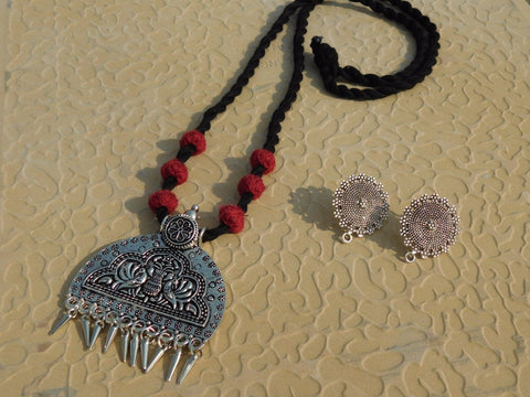 Kumbam Peacock Designed Thread Pendant With Matching Earrings