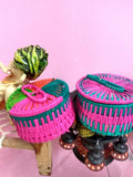 Small Weave Round Boxes Multicolour