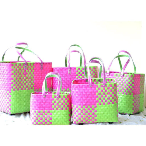 Pink Green Checks Plastic Basket Set of 5 Without Lid