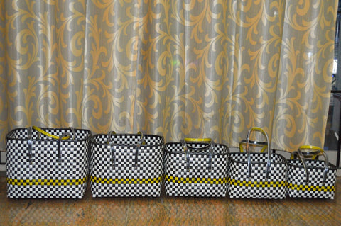 Chessboard Yellow Plastic Basket Set of 5 Without Lid