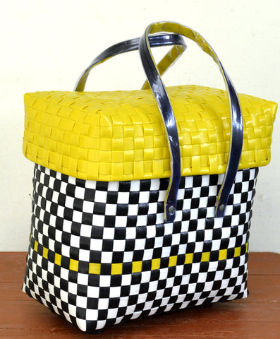 Chessboard Yellow Lunch Basket With Lid