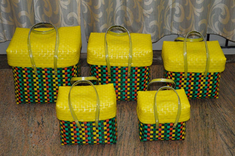 Multicolour Plastic Basket Set of 5 With Lid