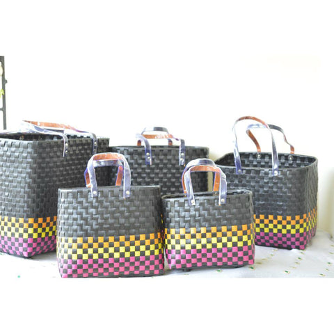 Black Multicolour Patterned Plastic Basket Set of 5 Without Lid