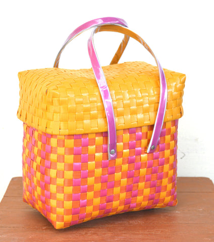 Pink Yellow Lunch Basket With Lid