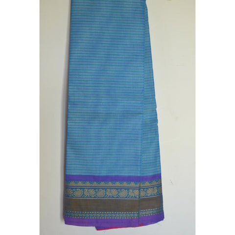 Blue Small Stripes Chettinad Handwoven Saree