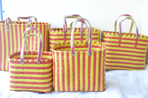 Yellow Red Stripes Plastic Basket Set of 5 Without Lid