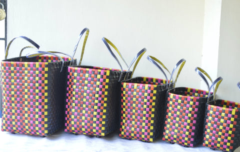 Black Coloured Sides Plastic Basket Set of 5 Without Lid