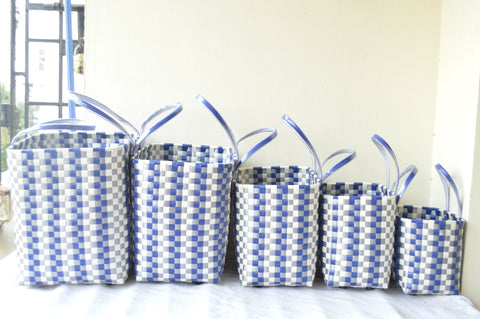 White Blue Kattam Plastic Basket Set of 5 Without Lid