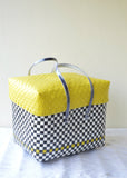 Chessboard Yellow Plastic Basket Set of 5 With Lid