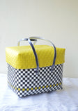 Chessboard Yellow Plastic Basket Set of 5 With Lid