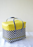 Chessboard Yellow Plastic Basket Set of 5 With Lid