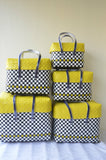 Chessboard Yellow Plastic Basket Set of 5 With Lid